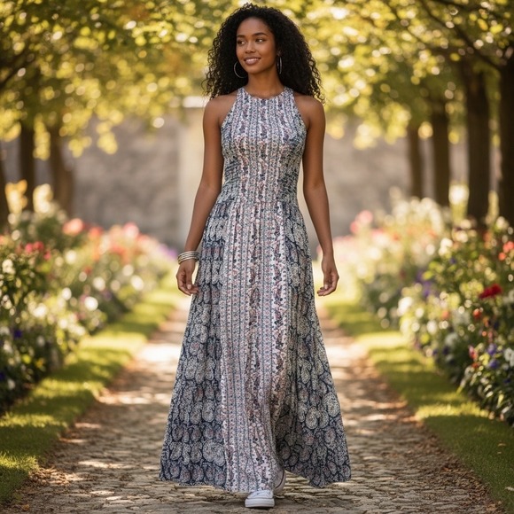 Japna Dresses & Skirts - Paisley Cottagecore Prairie Romantic Shirring Maxi Dress Fairy Sz L Razorback